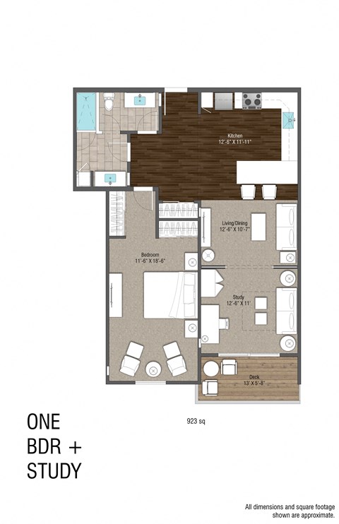 One Bedroom w/ Study/Office Floor Plan A